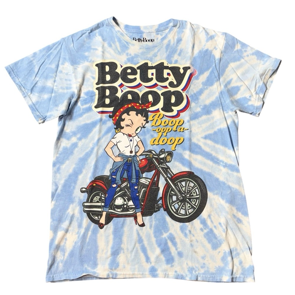 Betty Poop Graphic Shirt Medium Adult Tie Dye Blue White Crewneck Short Sleeve
